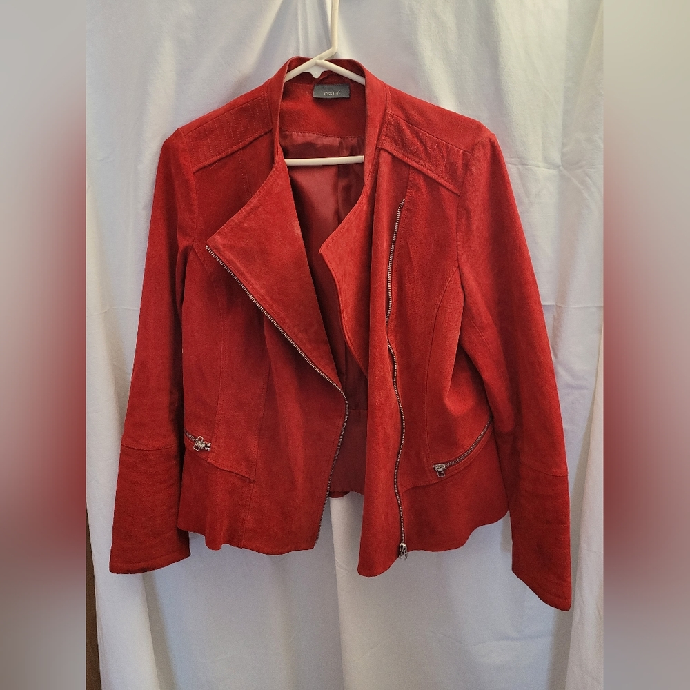 Red Suede Leather Moto Jacket